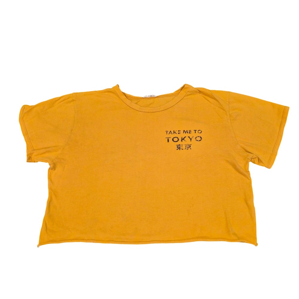 Local Lab Take Me To Tokyo Koi Fish Graphic Cropped T-Shirt Mustard Yellow M